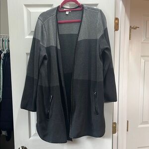 Gray Open Front Cardigan with Zipper Pockets